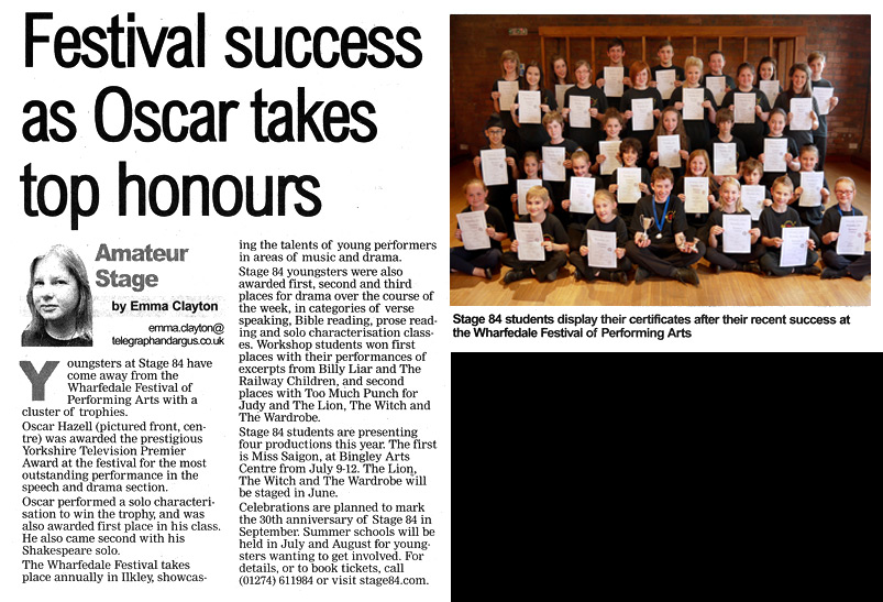 Stage 84 festival success as Oscar takes top honours